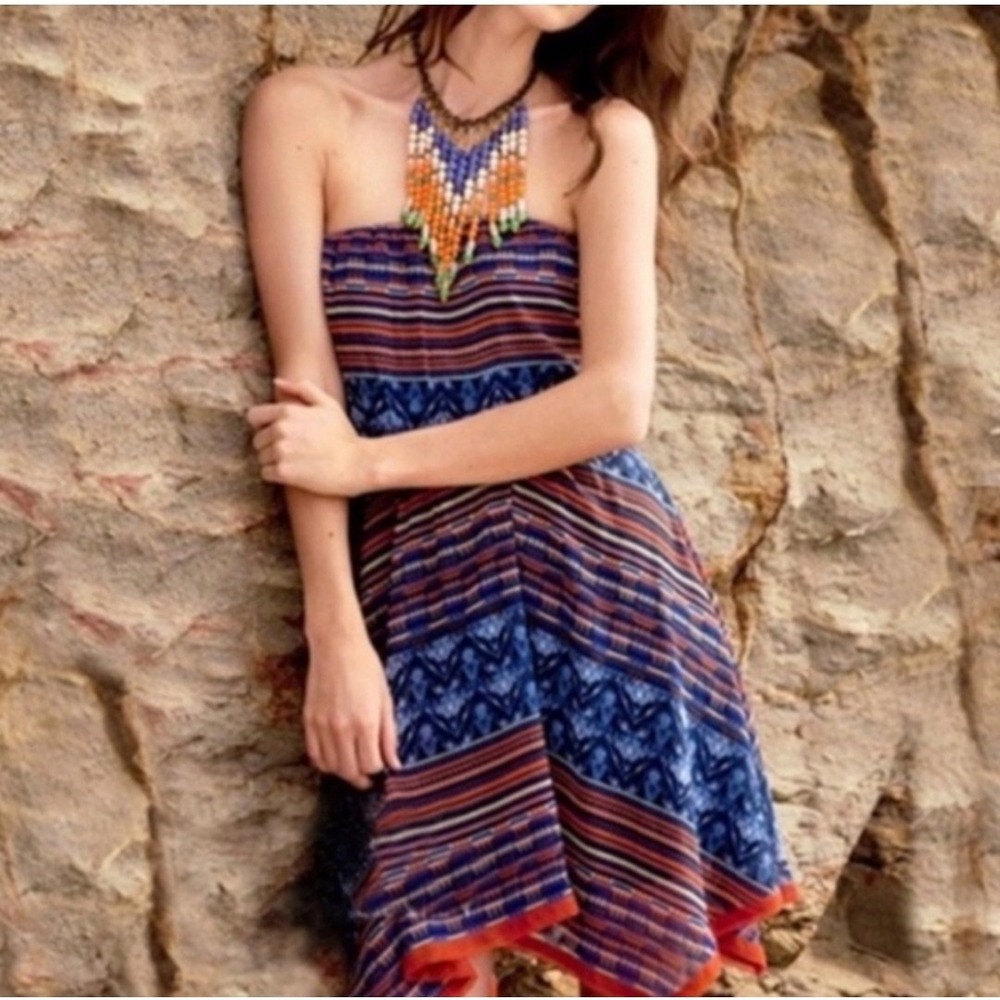 Anthropologie Maeve Women Urkos Handkerchief Strapless Dress Lined Boho M